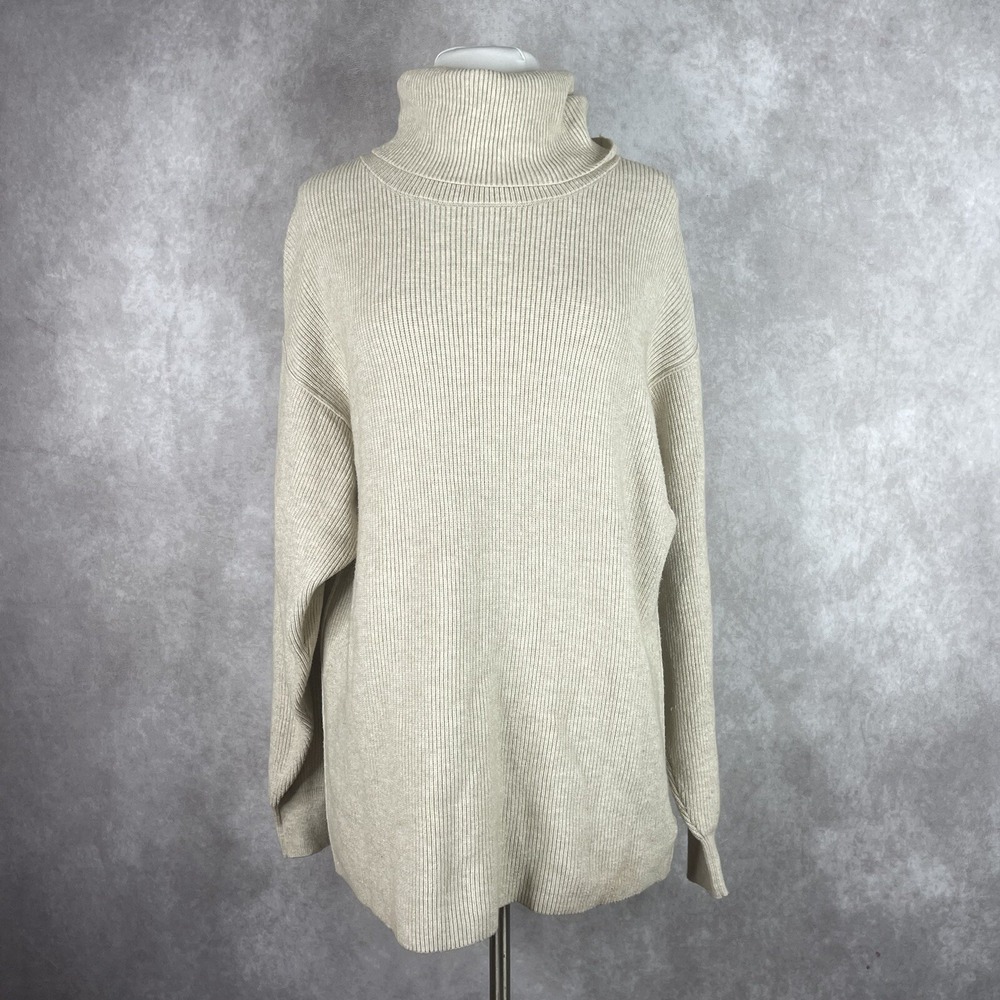 Free People Softly Structured Turtleneck Tunic Sweater In Heather Oatmeal Sz XS